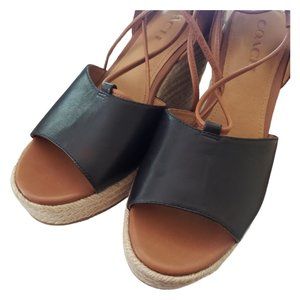 Sh172 Coach Black Wedged Sandals 4"Heels Size 8.5